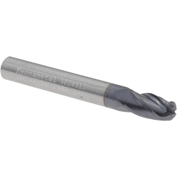 3/16" 4-Flute Solid Carbide Ball End Mill, TiAlN - Kennametal 5824513