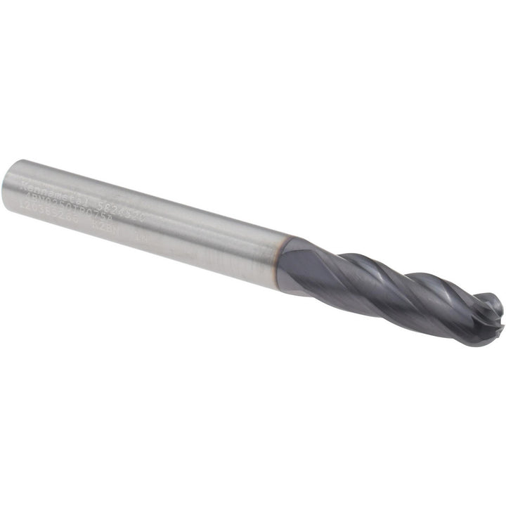 1/4" 4-Flute Solid Carbide Ball End Mill, TiAlN - Kennametal 5824520