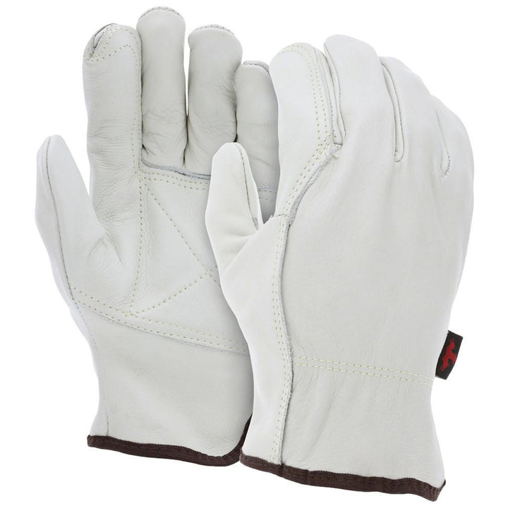 Large Beige; Brown Cowhide Leather General Purpose Gloves - MCR Safety 32113DPL