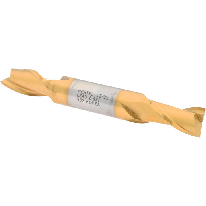 15/32" 2-Flute High Speed Steel Square End Mill, TiN - Hertel E8050030