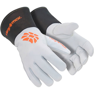 Large Black; Orange; White Goatskin Leather Cut, Puncture & Abrasion-Resistant Gloves - HexArmor. 4062-L (9)