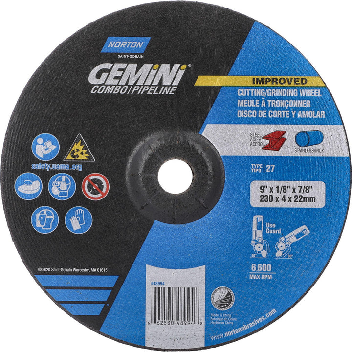 9 x 1/8" 24-Grit Aluminum Oxide Grinding & Cutoff Wheel - Norton 66253048994