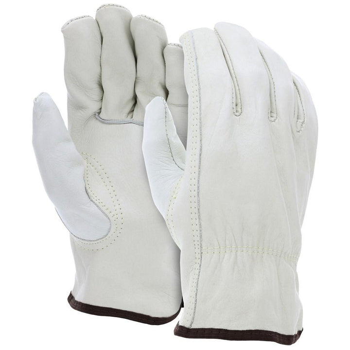 Large Beige; Brown Cowhide Leather General Purpose Gloves - MCR Safety 32113L
