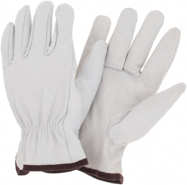 Large White; Brown Goatskin Leather General Purpose Gloves - MCR Safety 3613L