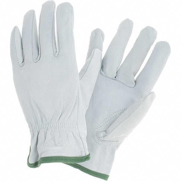 Medium White; Brown Goatskin Leather General Purpose Gloves - MCR Safety 3613M
