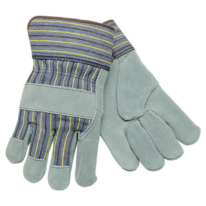 Large Gray; Brown Cowhide Leather General Purpose Gloves - MCR Safety 1450L