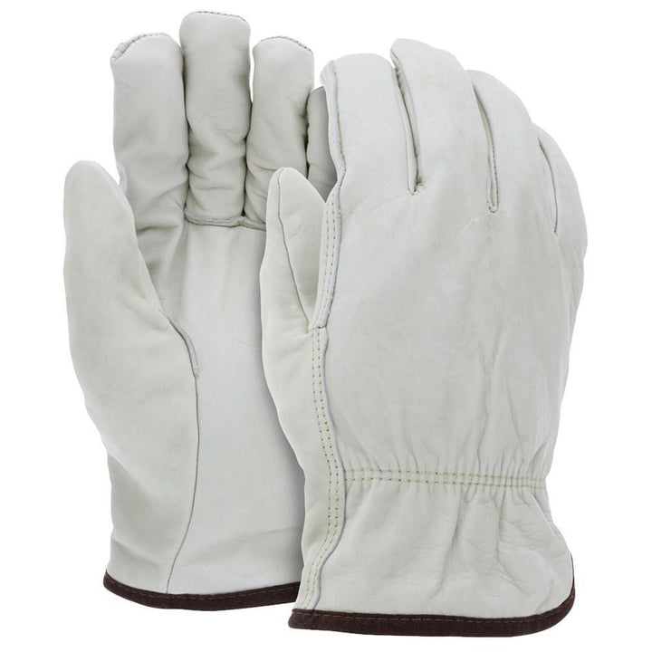 Large Beige; Brown Cowhide Leather General Purpose Gloves - MCR Safety 3255L