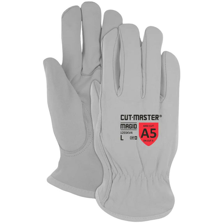 Large White Goatskin Leather Cut & Puncture-Resistant Gloves - Value Collection 1255KV4L