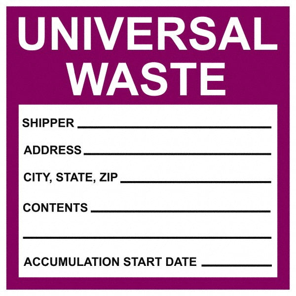 Universal Waste - Shipper__________ Address____ City,State,Z Label - AccuformNMC HW30SL25