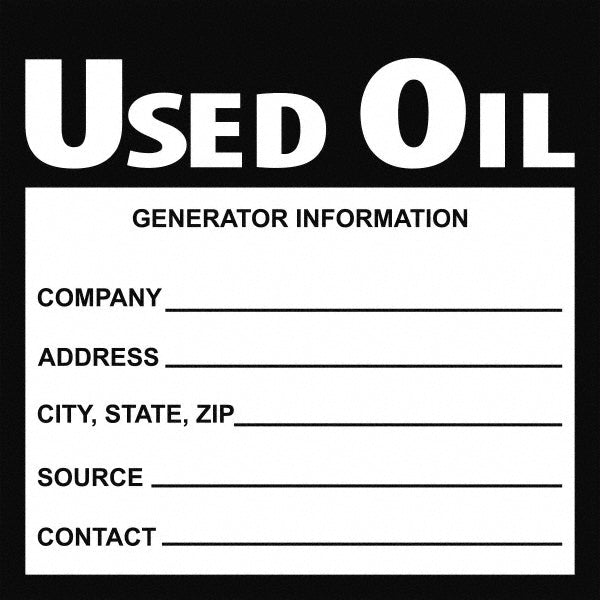 Used Oil Generator Information Shipper___, Address___, Sourc Label - AccuformNMC HW38SL25