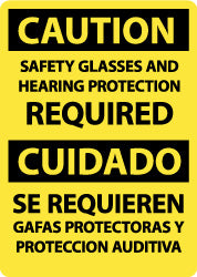 Caution - Safety Glasses and Hearing Protection Required Sign - AccuformNMC ESC718RB