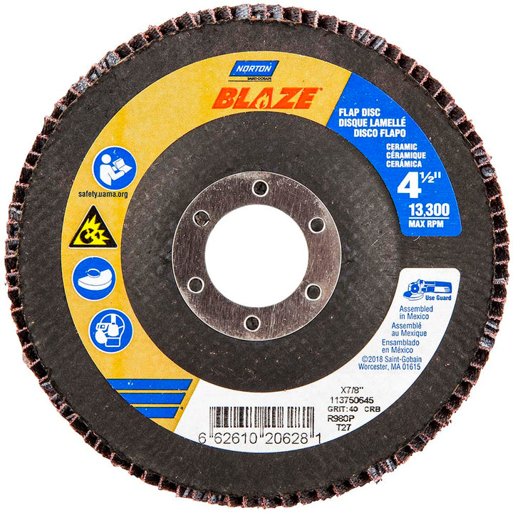 4-1/2" 40-Grit Ceramic Alumina Disc - Norton 66261020628