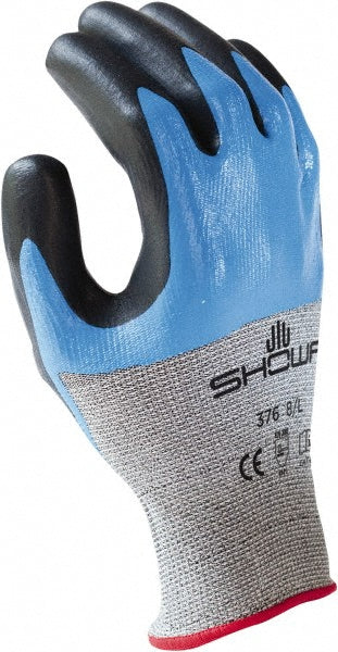 Medium Gray; Blue Polyester; Stainless Steel Cut-Resistant Gloves - SHOWA S-TEX376M-07
