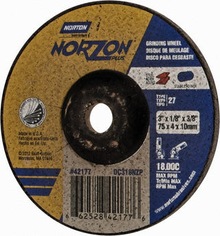 3 x 1/8" 24-Grit Ceramic Alumina Grinding & Cutoff Wheel - Norton 66252842177