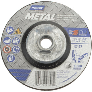 4-1/2 x 1/8" 24-Grit Aluminum Oxide Grinding & Cutoff Wheel - Norton 66252843609