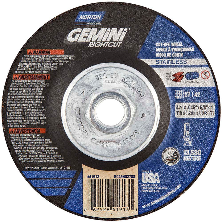 4-1/2" 46-Grit Aluminum Oxide Grinding & Cutoff Wheel - Norton 66252841913
