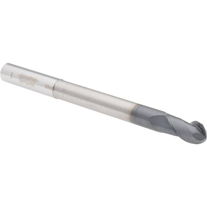 0.3937" 2-Flute Solid Carbide Ball End Mill, AlTiN - Accupro 12177264
