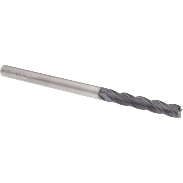 1/4" 4-Flute Solid Carbide Square End Mill, AlTiN - Hertel 750250