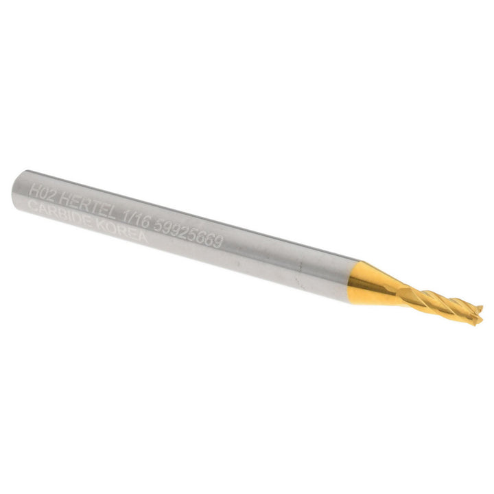 1/16" 4-Flute Solid Carbide Square End Mill, TiN - Hertel 750907