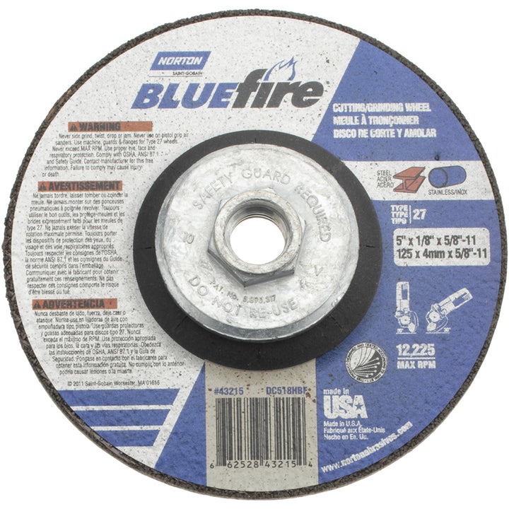 5 x 1/8" 30-Grit Zirconia Alumina Grinding & Cutoff Wheel - Norton 66252843215