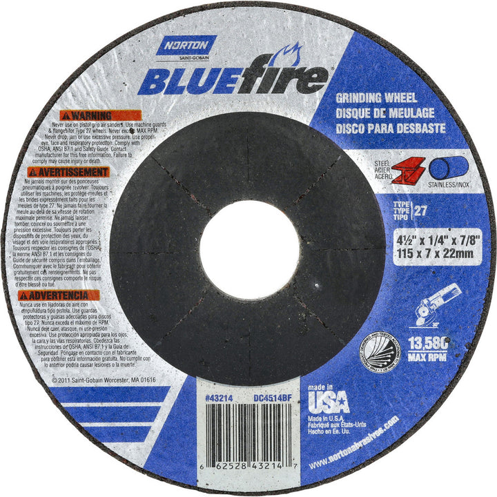 4-1/2 x 1/4" 24-Grit Zirconia Alumina Grinding & Cutoff Wheel - Norton 66252843214