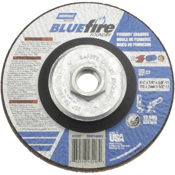 4-1/2 x 1/4" 24-Grit Zirconia Alumina; Silicon Carbide Grinding & Cutoff Wheel - Norton 66252843207