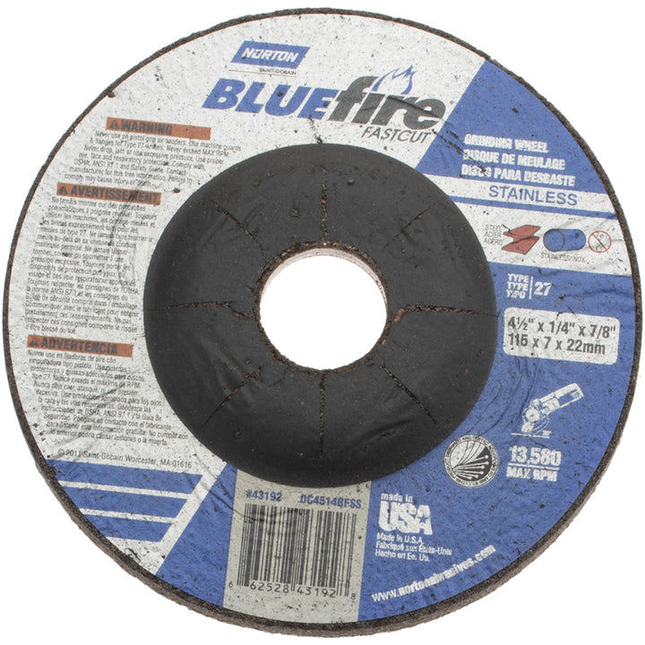 4-1/2 x 1/4" 24-Grit Zirconia Alumina Grinding & Cutoff Wheel - Norton 66252843192