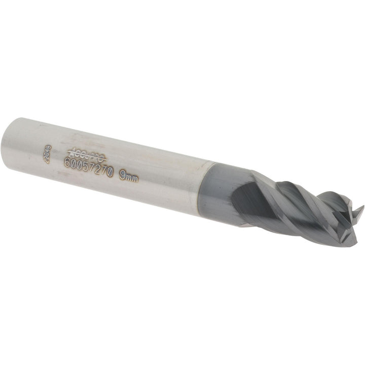 0.3543" 4-Flute Solid Carbide Square End Mill, AlTiN - Accupro 12182870