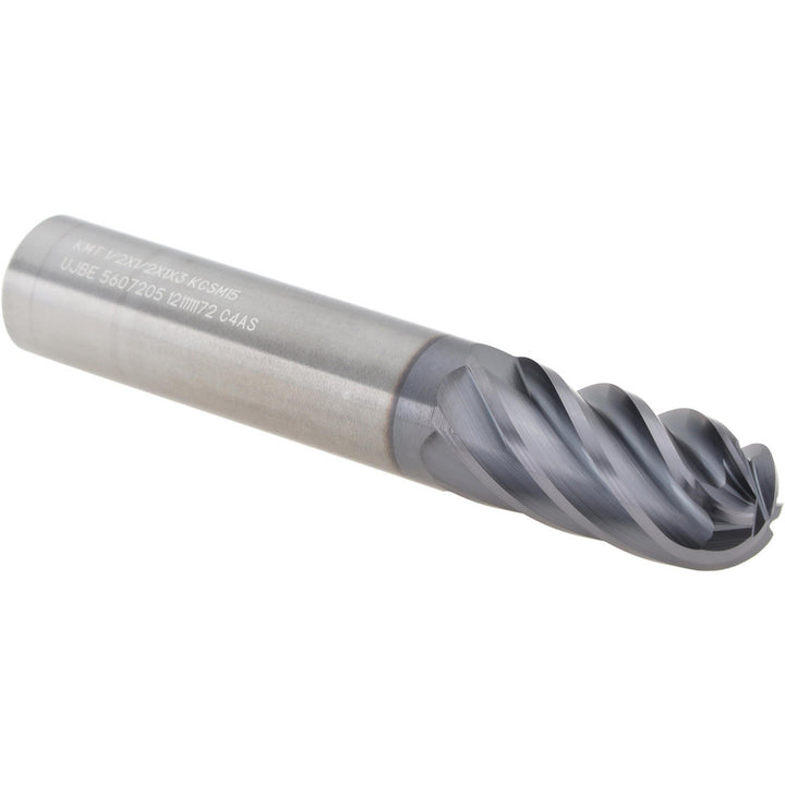 1/2" 6-Flute Solid Carbide Ball End Mill, AlTiN - Kennametal 5607205