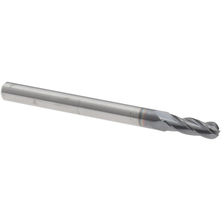 0.1100" 4-Flute Solid Carbide Ball End Mill, AlTiN - Accupro 12464286