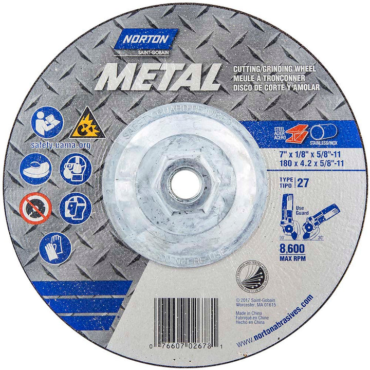 7 x 1/8" 24-Grit Aluminum Oxide Grinding & Cutoff Wheel - Norton 07660702678
