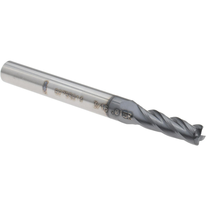 0.1562" 4-Flute Solid Carbide Corner Radius End Mill, AlTiN - Accupro 14796339