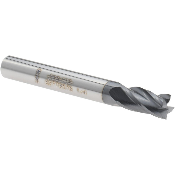 1/4" 4-Flute Solid Carbide Square End Mill, AlTiN - Accupro 12469042