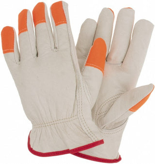 Small Beige; Brown; Orange Cowhide Leather General Purpose Gloves - MCR Safety 3213SCHVSP