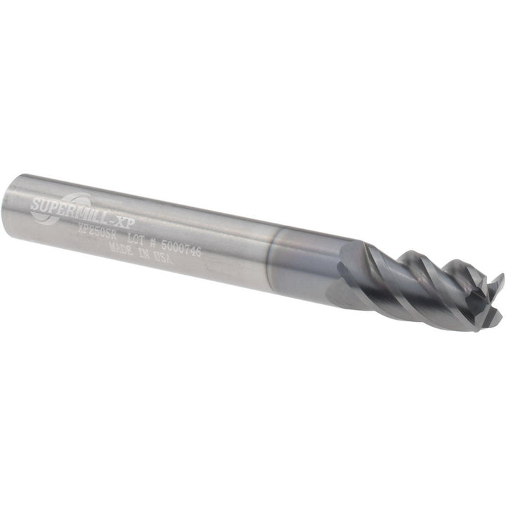 1/4" 4-Flute Solid Carbide Corner Radius End Mill, AlCrN - Supermill 5253697