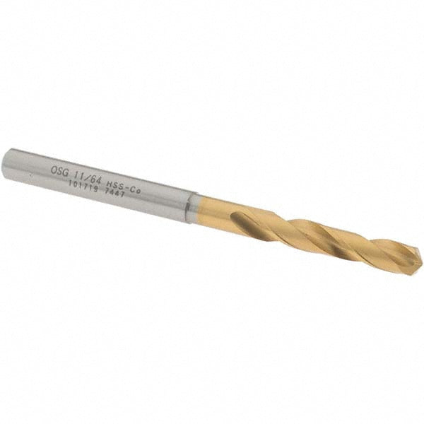 11/64" Cobalt High Speed Steel Screw Machine Drill Bit, Coated, 130° point - OSG 10171905