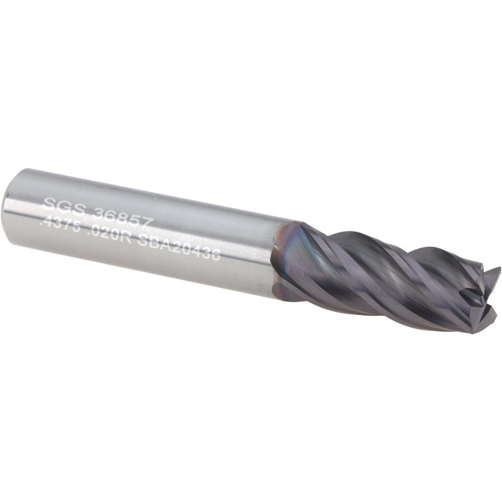 7/16" 4-Flute Solid Carbide Corner Radius End Mill, TX - SGS 36857