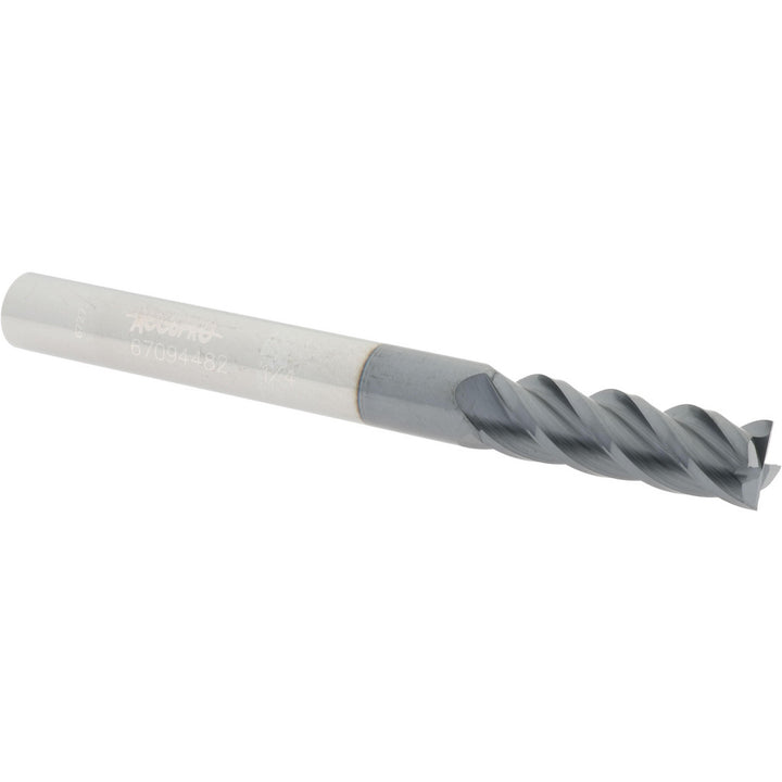 1/4" 4-Flute Solid Carbide Square End Mill, AlTiN - Accupro 12177079
