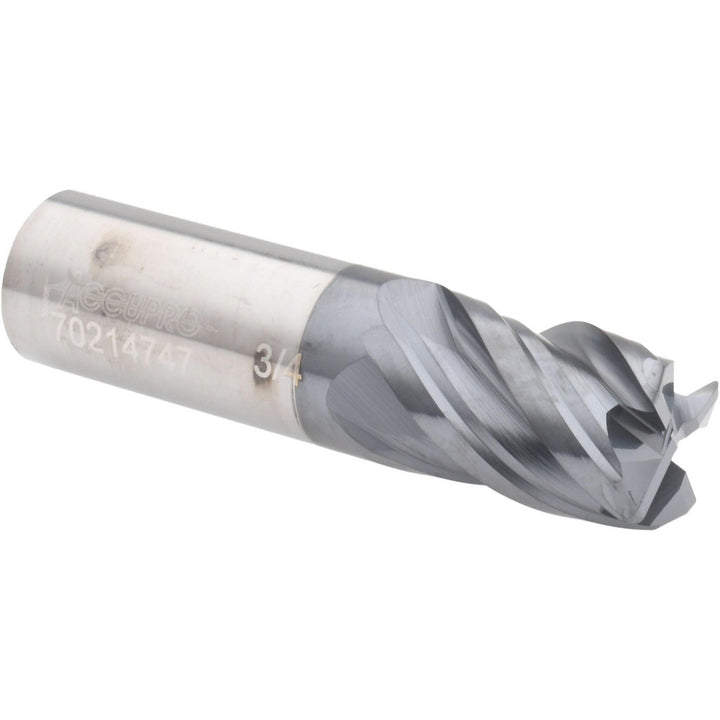 3/4in" 4-Flute Solid Carbide Corner Radius End Mill, AlTiN - Accupro 12180646