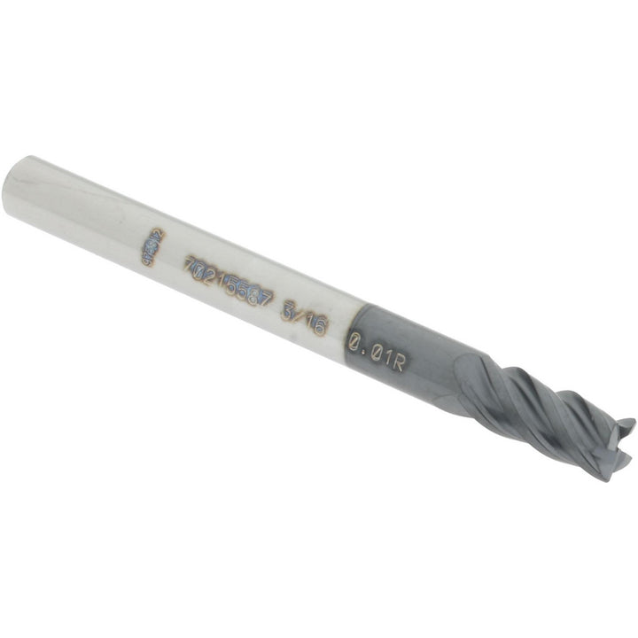 3/16in" 4-Flute Solid Carbide Corner Radius End Mill, AlTiN - Accupro 12180487