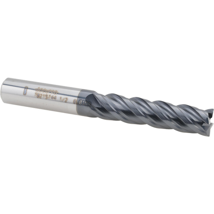 1/2" 4-Flute Solid Carbide Corner Radius End Mill, AlTiN - Accupro 12180537