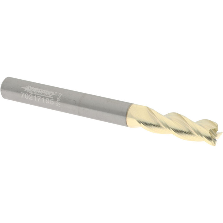 1/4" 3-Flute Solid Carbide Corner Radius End Mill, ZrN - Accupro 314590