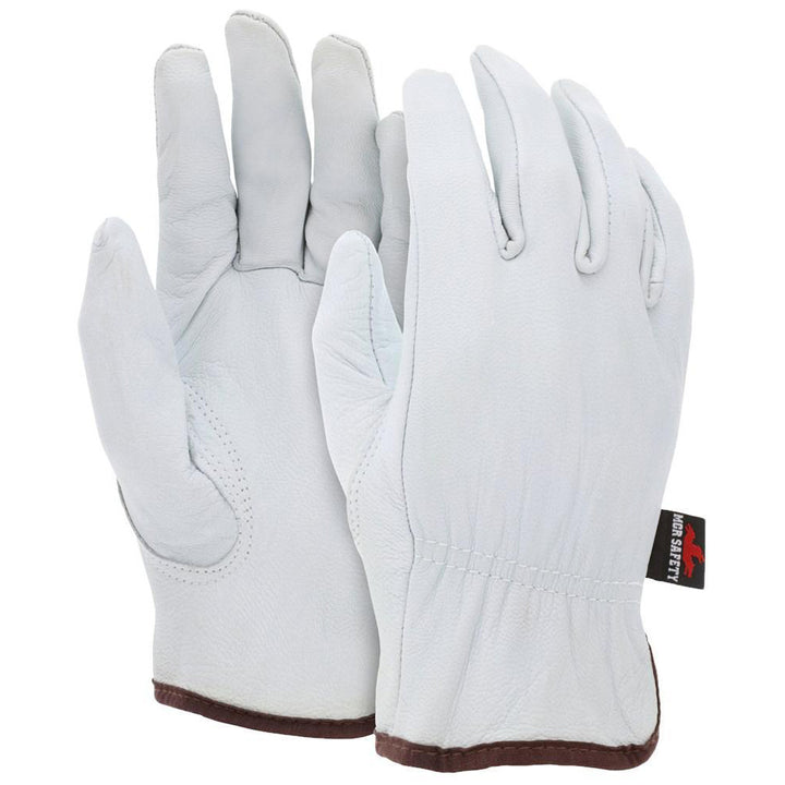Medium White; Brown Goatskin Leather General Purpose Gloves - MCR Safety 3611M