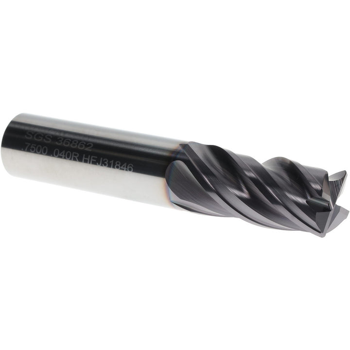 3/4" 4-Flute Solid Carbide Corner Radius End Mill, TX - SGS 36862