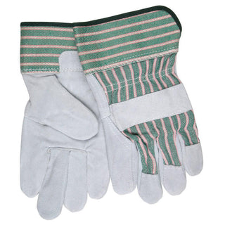 Medium Gray; Green Cowhide Leather General Purpose Gloves - MCR Safety 1230