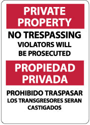 Private Property - No Trespassing - Violators Will Be Prosec Sign - AccuformNMC M733AB