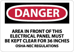 AREA IN FRONT OF THIS ELECTRICAL PANEL MUST BE KEPT CLEAR FO Sign - AccuformNMC D225P