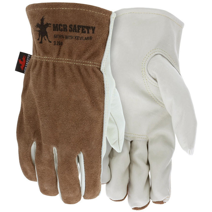 Small Beige; Brown Cowhide Leather General Purpose Gloves - MCR Safety 3204S