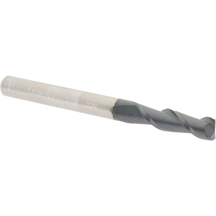 3/16" 2-Flute Solid Carbide Corner Radius End Mill, AlTiN - Accupro 12181307