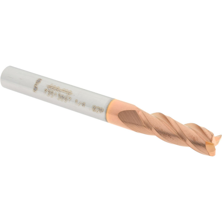 1/4" 3-Flute Solid Carbide Corner Radius End Mill, TiCN - Accupro 12179667